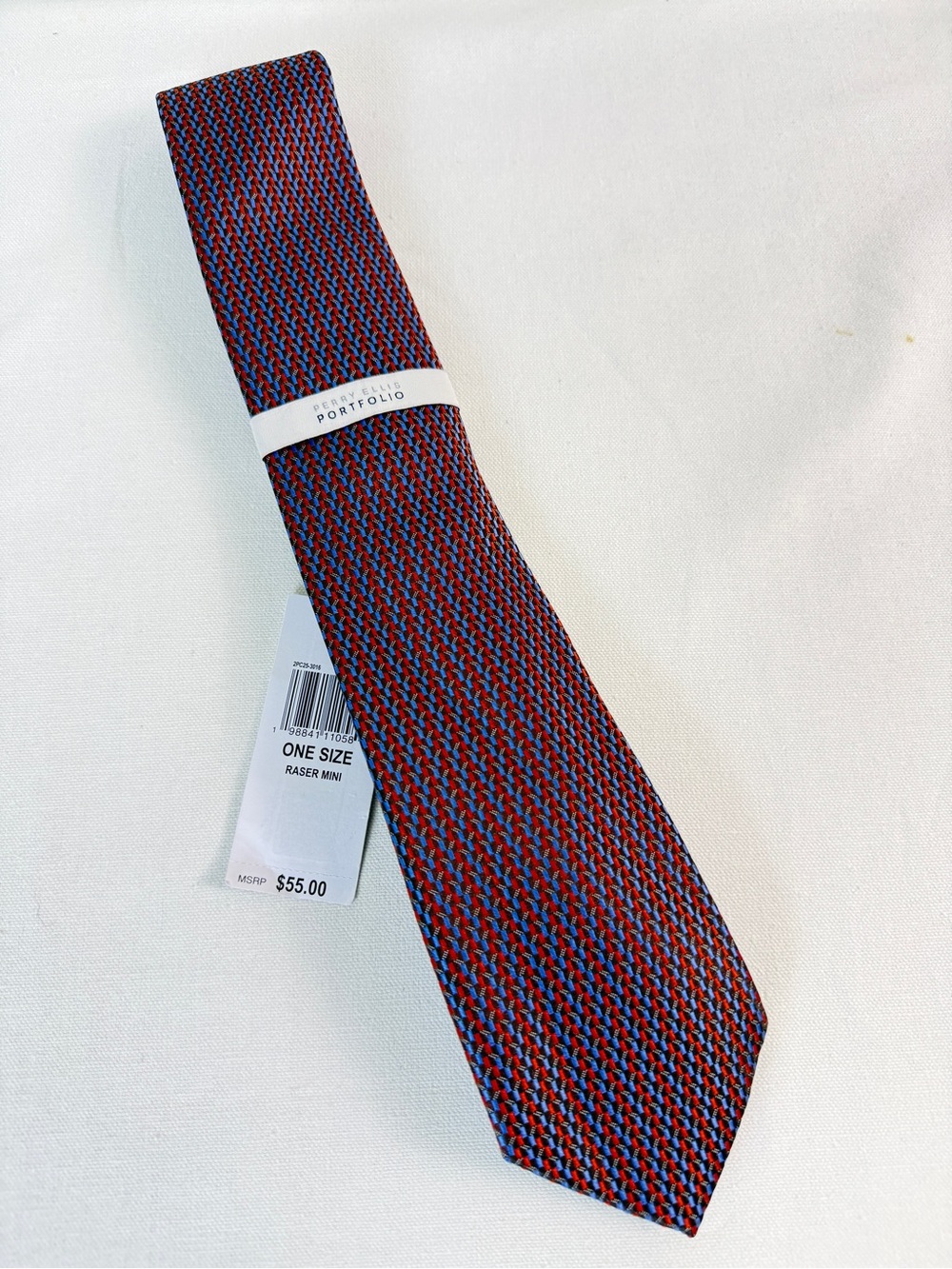 Perry Ellis Red and Blue Woven Pattern Tie